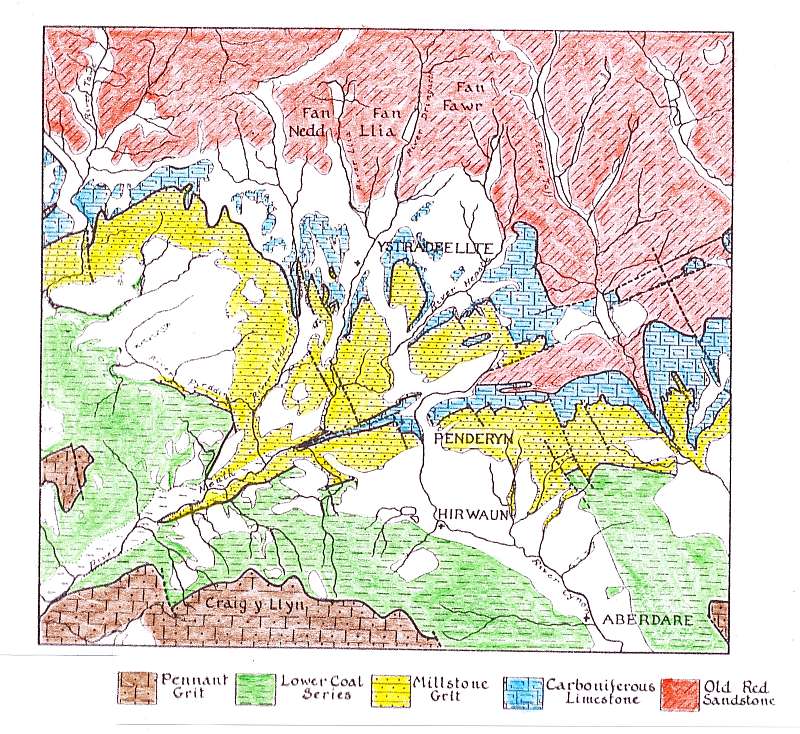 Figure 33. Simplified geological map of the area at the headwaters of the River Cynon